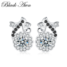 Black Awn 2021 New Romantic Genuine 100% 925 Sterling Silver Jewelry Black&White Stone Wedding Stud Earrings for Women T143 2024 - buy cheap