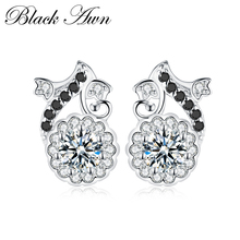 Awn-pendientes de plata esterlina 2021 100% para mujer, joyería romántica con piedra blanca y negra, con cierre de tuerca, para boda, T143, novedad de 925 2024 - compra barato