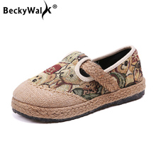 BeckyWalk/лоферы в китайском стиле с рисунком; женская обувь из льна; женская обувь без шнуровки в стиле пэтчворк; повседневная женская обувь на плоской подошве; WSH3014 2024 - купить недорого