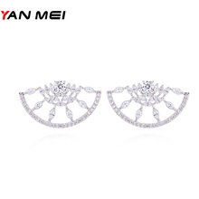 YANMEI Crystal Sector Shape Earrings Brincos Statement Fashion Stud Earring For Women YME7792 2024 - buy cheap