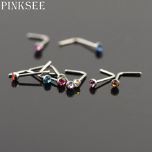 PINKSEE 10Pcs/Lot Mixed Colors Surgical Steel Bend Nose Stud Bone Pin Ring Crystal Nostril Bending Body Piercing Jewelry 2024 - buy cheap