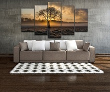 Canvas Painting Vintage Wall Art Frame Printed Pictures 5 Panel Poster Sunrise Tree Landscape Photo For Living Room Decor 2024 - buy cheap