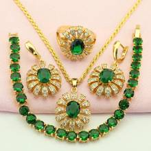 WPAITKYS Flower Green Cubic Zirconia Gold Color Jewelry Sets For Women Earrings Necklace Pendant Ring Bracelet Free Gift Box 2024 - buy cheap