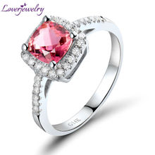 LOVERJEWELRY Pink Gemstone Ring Natural Diamond Cushion Shape Tourmaline Wedding Rings In Solid 14K White Gold For Women Wedding 2024 - buy cheap