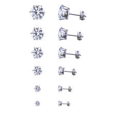 6 pairs/sets Classic Black White Cubic Zircon Stud Earrings Set Fashion Stainless Steel Crystal Earrings jewelry for Men Women 2024 - buy cheap