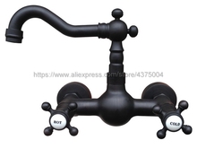 Bathroom Basin Swivel Spout Faucet Oil Rubbed Bronze Wall Mounted Dual Cross Handles Vessel Sink Mixer Tap Nnf524 2024 - buy cheap