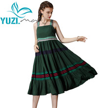 Yuzi.may-Vestido bohemio de lino y algodón para mujer, Vestido de verano 2019 de almazuela de rayas con tirantes verdes, A82182 2024 - compra barato