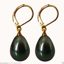 top quality natural tahitian peacock green pearl earrings 14KGP 2024 - buy cheap