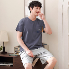 Men summer new cotton Korean pajamas casual pullover short sleeve shorts thin two piece pajama sets men pajamas men sleepwear 2024 - buy cheap