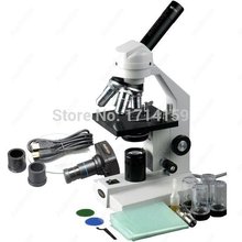 AmScope para entrenamiento de enseñanza, suministros de 40X-2500X, microscopio escolar avanzado para el hogar con etapa mecánica y cámara de 1,3 MP 2024 - compra barato