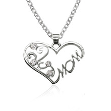 Colgante con forma de corazón hueco para mujer, Collar chapado en plata "mom" de cristal, joyería de moda 2024 - compra barato