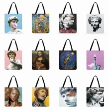 Женская сумка на плечо, художественные фигурки, Индивидуальная сумка-тоут, складная сумка для покупок, уличная пляжная сумка, льняная тканевая Повседневная сумка, сумки 2024 - купить недорого