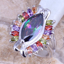 Женское посеребренное кольцо, с разноцветными цветными Фианитами, размер 6, 7, 8, 9, E783 2024 - купить недорого