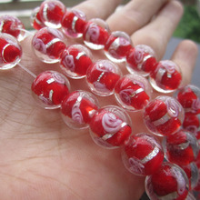 20pcs/lot 12mm Lampwork Glass Beads Flower With White Foil Red Color for jewelry making 2024 - buy cheap