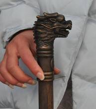 Grandpa Good Lucky Old 36" Old Chinese BRASS Dragon Phoenix longevity god Crutch Walking Stick Cane 2024 - buy cheap