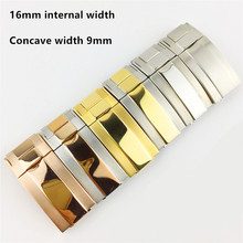 16 * 9mm Stainless Steel Watch Band Folding Buckle Glide Lock Clasp Steel For Rol  submariner Bracelet Rubber Leather Strap Belt 2024 - buy cheap