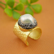 Wholesale 6Pcs Gold Color Natural Freshwater Pearl Rhinestone Crystal Rings ,Charms Ring Jewelry Making 2024 - buy cheap
