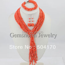 Splendid 5 Rows Coral Beaded Necklace Jewelry Set Latest African Beads Costume Jewelry Set CNR065 2024 - buy cheap