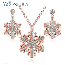 MOONROCY Rose Gold Color Silver Color Drop Shipping CZ Crystal Necklace and Earrings Snow Flower Jewelry Set for Women Gift 2024 - buy cheap