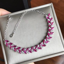 Luxurious fashion Leaf chain natural red ruby Bracelet Natural gemstone bracelet S925 silver woman girl wedding gift jewelry 2024 - buy cheap