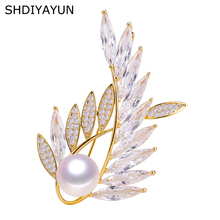 Shdiyayun 2019 broche de pérola para mulheres, joia fina de pérola de água doce em ouro austríaca, cristais 2024 - compre barato
