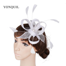 Fascinator Headwear Sinamay with Feather Hair Accessories for Party Hats White Wedding Occasion Hairstyle 21 Colors Available 2024 - buy cheap