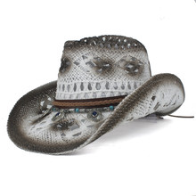2019 Retro Women Straw Hollow Western Cowboy Hat Lady Roll Up Brim Bohemia Tassel Sombrero Hombre Beach Cowgirl Jazz Sun Hat 2024 - buy cheap