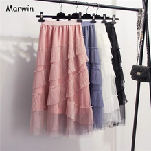 Женская юбка до середины икры Marwin, однотонная кружевная юбка с высокой талией, весна 2019 2024 - купить недорого