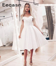 2021 White A-line Short Cocktail Dresses Off the Shoulder V Neck Satin Girls Homecoming Knee Length Prom Dress Party Gowns 2024 - buy cheap