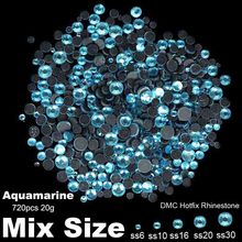 DMC Hotfix Rhinestones Aquamarine Mixed Sizes SS6 SS10 SS16 SS20 SS30 720pcs Glue Backing Iron On Glass Chatons DIY Accessories 2024 - buy cheap