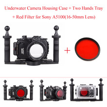 40 м/130 футов корпус для подводной камеры чехол для объектива Sony A5100 16-50 мм, водонепроницаемый чехол для камеры + лоток для двух рук + красный фильтр 2024 - купить недорого