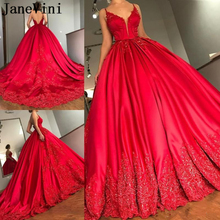 Janevini-vestido de baile vermelho luxuoso, renda, decote em v, cetim, plus size, desfile, vestido de baile 2024 - compre barato