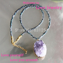 Colgante con abalorio de cuarzo púrpura, cadena, collar de piedra drusa, Natural, 1 ud. 2024 - compra barato