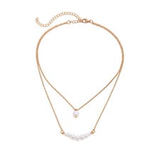 Collar de perlas de imitación con doble cadena para mujer, colgante de cadena Simple con cuentas de joyería, collares de boda para mujeres 2024 - compra barato