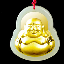 XinJiang Hetian Jade Jade Sorte Amuleto Buda Maitreya Pingente de Transporte da gota de Ouro Pingente de Colar Para As Mulheres Homens Jóias Finas 2024 - compre barato