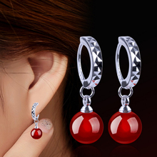 Wholesale  Earring Gift 8mm new arrival shine natural 925 Sterling  Red stone Buckle Earrings Ear Studs  for women jewelry 2024 - buy cheap