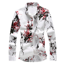 2019 spring Floral Print Shirt for men new fashion long sleeve flower mens shirts male slim flower Casual Men Shirt 2024 - buy cheap