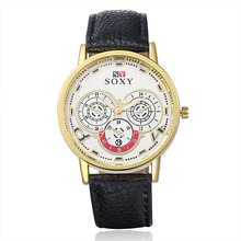 2020 Топ люксовый бренд SOXY часы модные кожаные ремешки три маленькие глаза циферблат Дизайнерские наручные часы для мужчин хорошее качество кварцевые часы 2024 - купить недорого