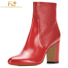 FSJ Red Patent Leather Women Ankle Boots Side Zipper Chunky Heel Pointed Toe Ladies Shoes Dress Party Date 2021 Autumn Winter 2024 - buy cheap