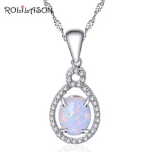 ROLILASON Zircon Inlay White Fire Opal Silver Stamped 925 Pendants for women Wedding Fashion jewelry OP482 2024 - buy cheap