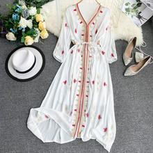 Summer Dresses Women Bohemian Vintage Sexy Ladies V-neck Dresses Embroidery Bohemian Beach Dress Female Long Maxi Elegant Dress 2024 - buy cheap