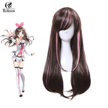 ROLECOS Kizuna AI Cosplay Headwear Virtual Youtuber AI Synthetic Hair 60cm Brown and Pink Long Straight Women Synthetic Hair Cos 2024 - buy cheap