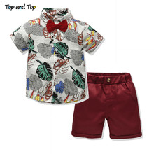 Ropa de moda para bebés, camisa Floral de manga corta con pajarita + Pantalones cortos, conjunto de 2 uds. 2024 - compra barato