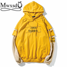 Mwxsd brand fashion men hoodies fake two piece solid cotton sweatshirts spring men's fitness hip-hop stident tracksuits M-5XL 2024 - buy cheap