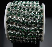 1 jarda 8mm ss40 grau a esmeralda/cristal verde escuro strass corrente de prata em guarnição 2024 - compre barato