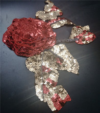 Patches bordados de lantejoulas flor vermelha dourada, acessórios de costura para decoração de roupas 2024 - compre barato