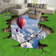 Beibehang-papel de pared personalizado para suelo de pvc, 3 D, Suelo de baño, avión, pintura, hierba, globo, mural, papel tapiz fotográfico 2024 - compra barato