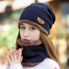 Gorro cálido de punto holgado para hombre y mujer, gorro de esquí, conjunto de gorro y pañuelo para el cuello, moda de invierno 2024 - compra barato