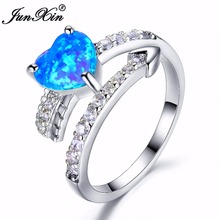 JUNXIN-Anillo de boda con forma de corazón de ópalo azul para mujer, sortija Vintage de oro blanco, joyería rellena 2024 - compra barato