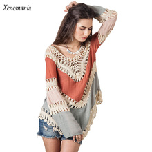 Хиппи Блузка кимоно Boho крючком Для женщин блузки 2021 Blusa Feminina рубашка с длинными рукавами Blusas Винтаж сексуальные топы размера плюс 2024 - купить недорого